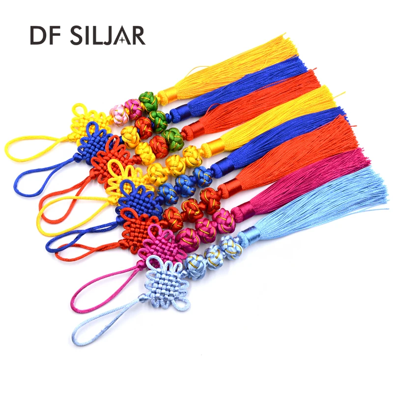 

Handmade Purl Macrame Long Satin Silk Tassel Fringe Chinese Knot Tassels Pendant Charms For Tassel Jewelry Curtain DIY Y1669