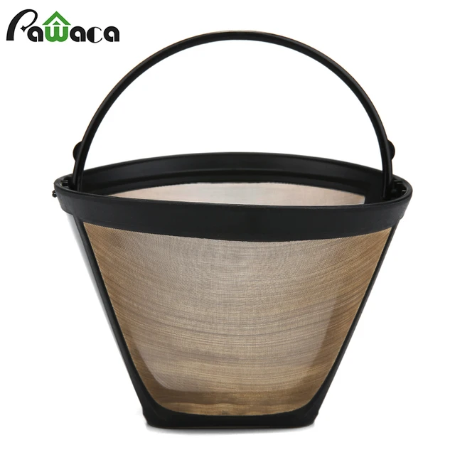 Special Price Cone-Style Reusable Coffee Filter 10-12 Cup Permanent Coffee Maker Machine Filter Gold Mesh with Handle Cafe Coffees Tools