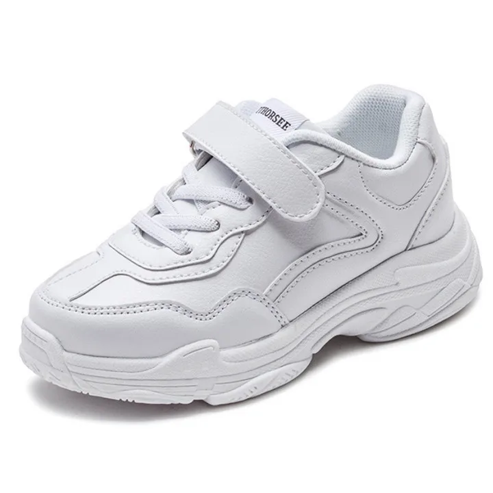 SKHEK/осень ; модная детская обувь для мальчиков и девочек; дышащая Спортивная обувь из искусственной кожи с сетчатой поверхностью; кроссовки для мальчиков; детские кроссовки для бега - Цвет: Белый