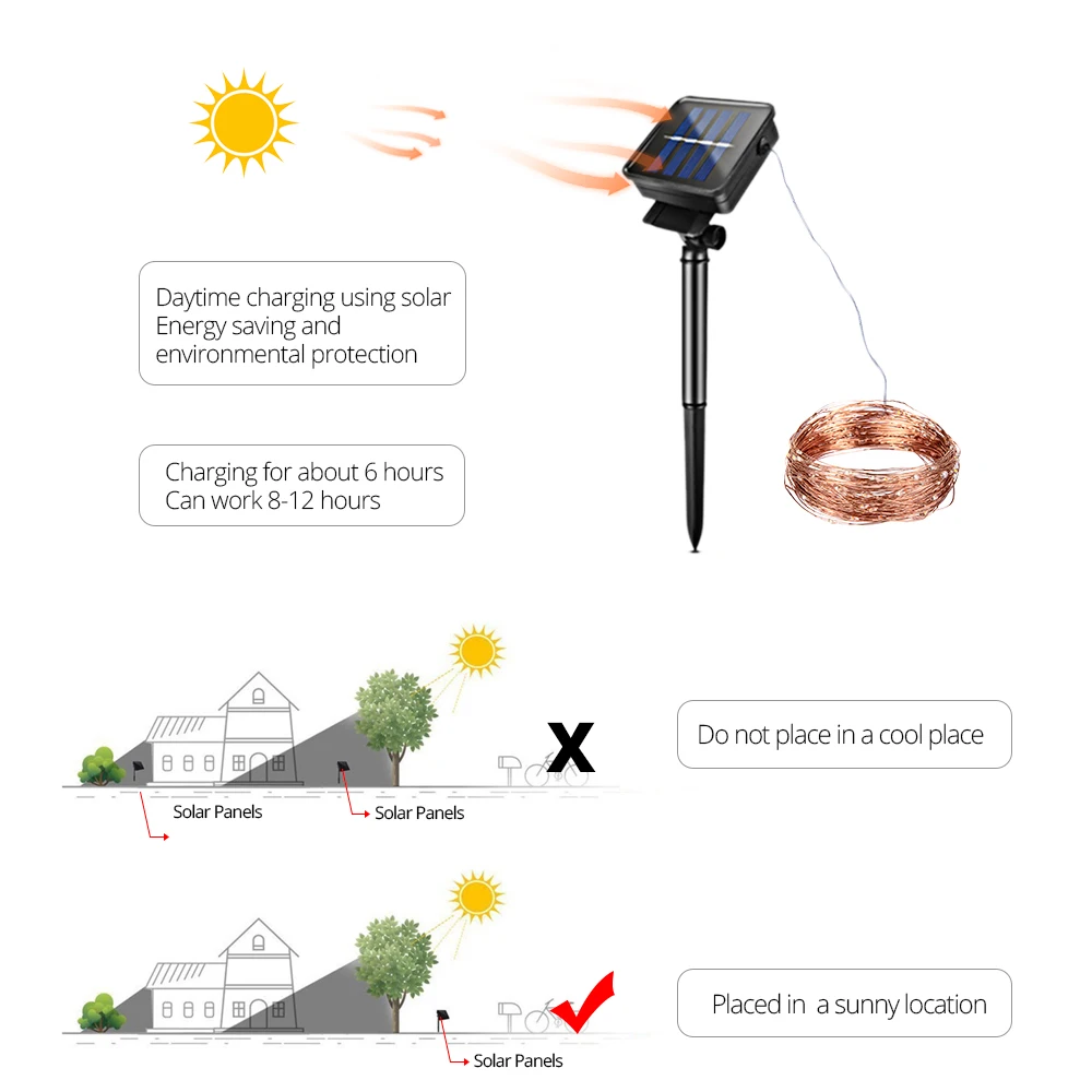 200 светодиодный s Солнечный светодиодный медный струнный свет 10/20 метров IP65 водонепроницаемый Рождественский Сказочный свет Новогодняя гирлянда наружная садовая лужайка