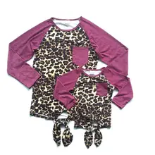 Новая осенне-зимняя одежда с леопардовым принтом «Мама и я» для всей семьи, летняя одежда для маленьких девочек, хлопковые футболки, бутиковый топ с галстуком-бабочкой raglans