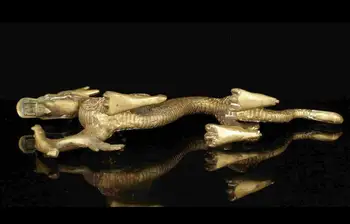 

China Old Collectible Hand-Carved Copper Dragon Statue Table Top Decoration