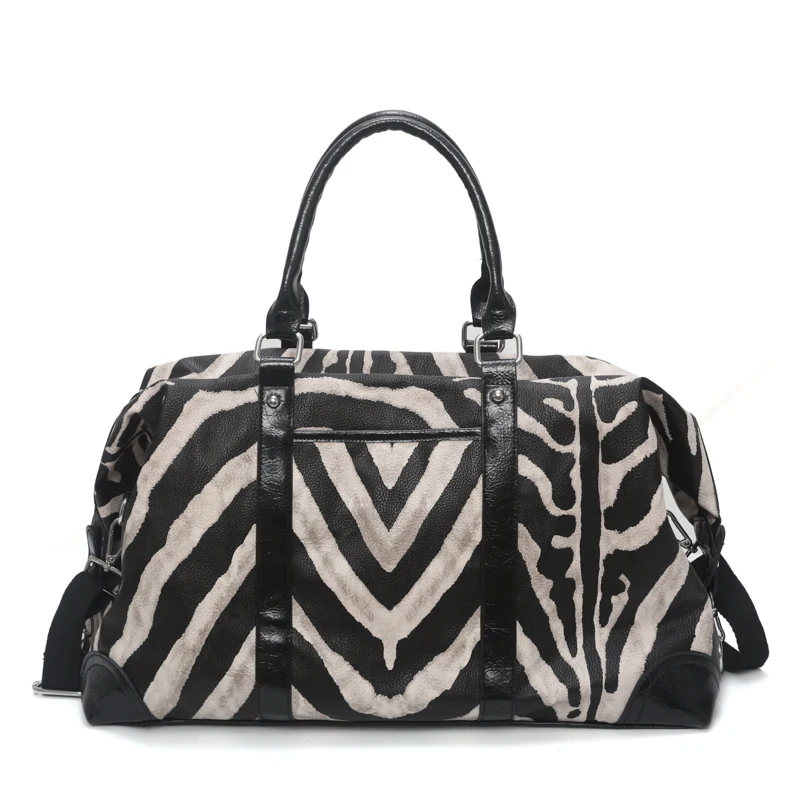 

Women PU Leather Travel Bags Men Zebra Pattern Luggage Travel Duffle Bag Waterproof Daily Handbags Soft Shoulder Bolso Deporte