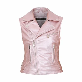 

Ladies Novelty Motorcycle Women faux Leather Vests Zippers embossed PU Vest Slim tactical Rivet female European Outwear