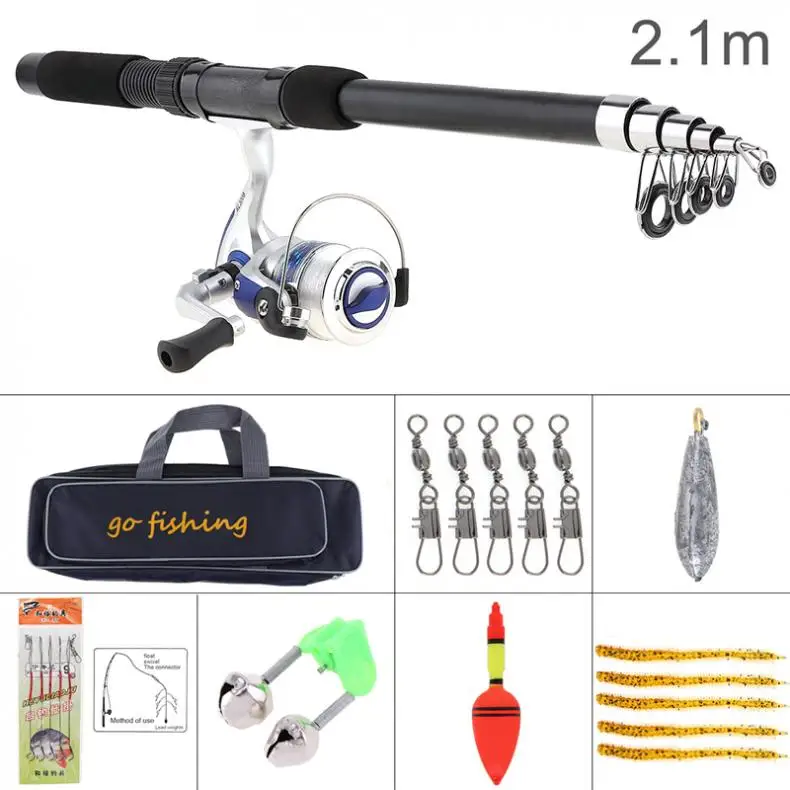 2.1m Fishing Rod Reel Line Combo Full Kits Spinning Reel Tool Set with