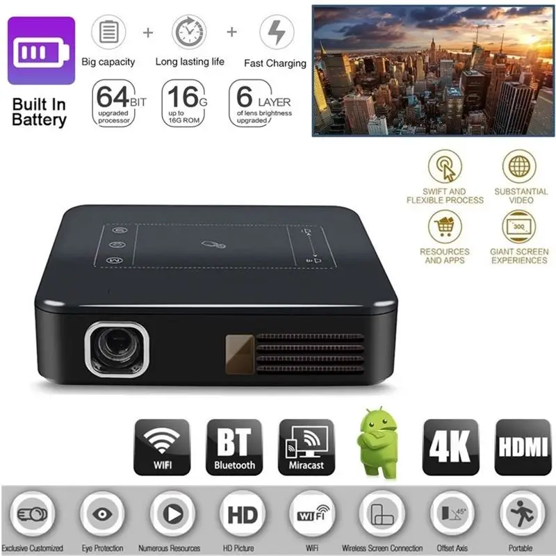 OTHA Mini Projector 5000 Lumens 2G 16G DLP Android Wifi BT Ultra HD 4K Smart Home Theater Touchpad Pocket Projector For TV Stick OTHA Mini Projector 5000 Lumens 2G 16G DLP Android Wifi BT Ultra HD 4K Smart Home Theater Touchpad Pocket Projector For TV Stick