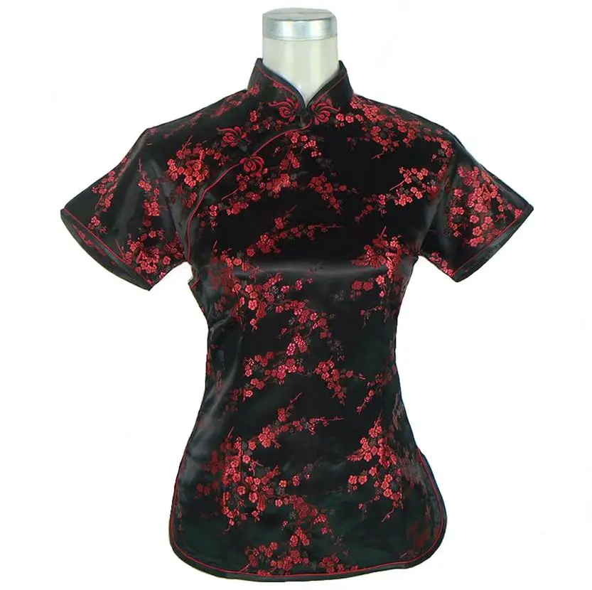 Hot Sale Light Purple Traditional Chinese Women's Shirt Tops Mujeres Camisa Summer Satin Blouse Flower Size S M L XL XXL A0030