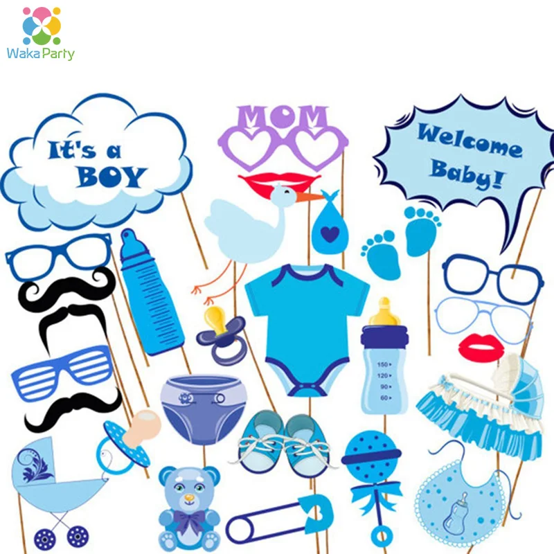 

It's A Boy Baby Shower Boy Birthday Party Decorations Supplies Gender Reveal Photo Booth Props on A Stick DIY Kits Gifts Blue