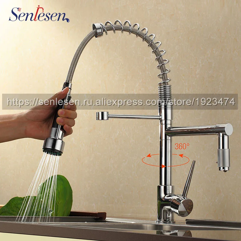 

Promotion Spring Kitchen Faucet Dual Spout Swivel Sprayer Single Handle Hole Mixer Tap Chrome Finish