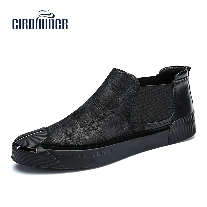 

CIROHUNER Handmade Genuine Leather Shoes Winter Men Dress Shoes New Fashion Men Wedding Dress Shoes Black Flat Business S