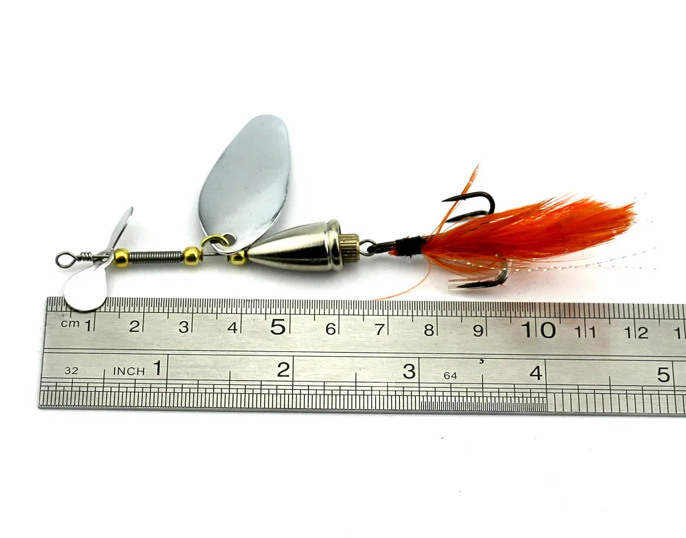 Isca de Pesca Lantejoulas com Gancho de Penas Prata Spinner Colher Isca 9.5cm 13.6g Metal 5 Pçs 8 Esporte e Lazer