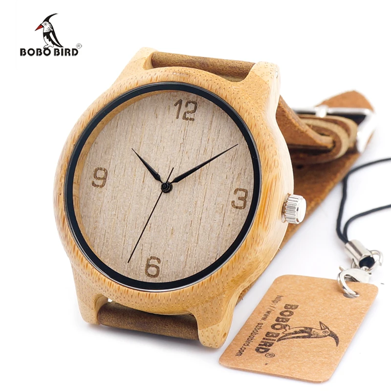 BOBO BIRD Brand Handmade Mens Watches With Brown Genuine Cowhide Leather Strap Wood Watch for Men and Women as Gifts