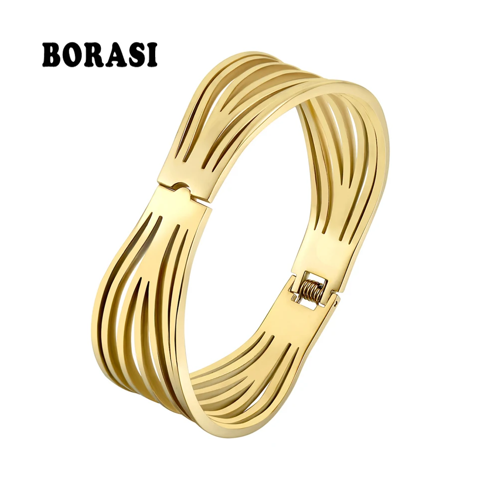 

BOBASI 2018 Female Charm Bracelet Stainless Steel Surface Geometry Unique Gold Color Bangle &Bracelet Jewelry Woman Bangle New