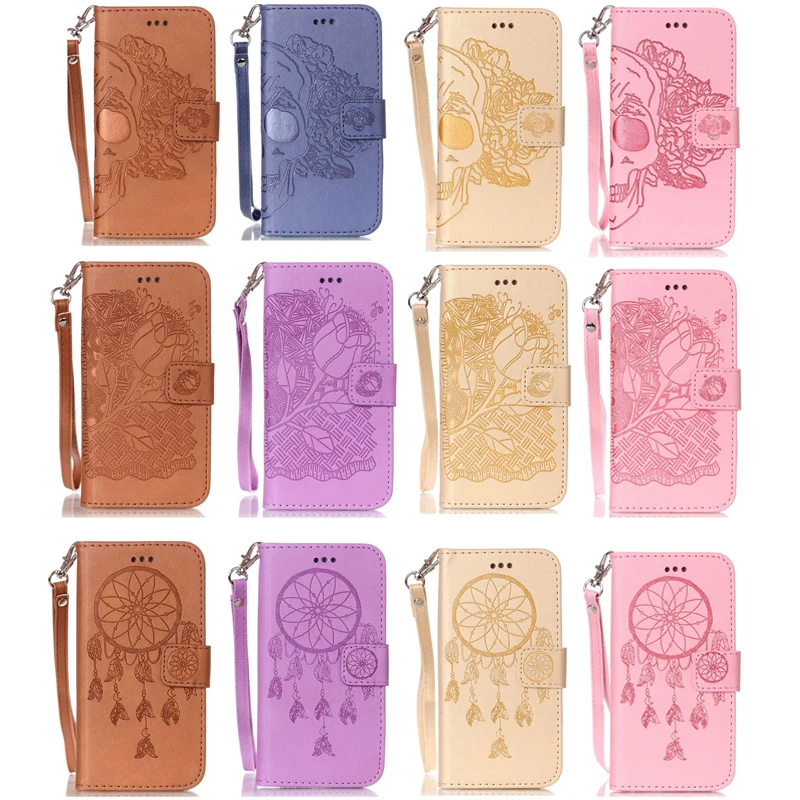 

Leather Dream Catcher Embossed Flip Wallet Soft Phone Silicone Cover Shell Coque for Huawei Y5II Y6II P8 Lite 2017 P9 Lite Case