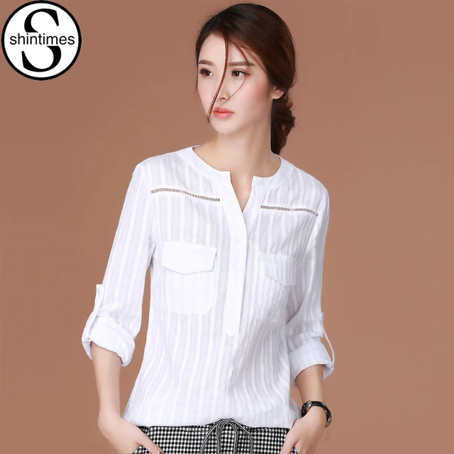 Korean Elegant Bandage V Neck White Chiffon Blouse Large