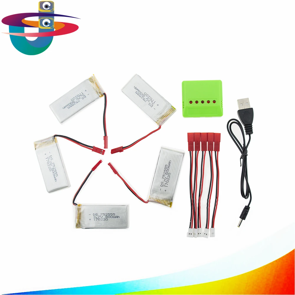 

3.7V 800mah Lipo Battery For TK110HW JJRC H12C H12W JXD 509 509W 509G with x5 charger JST cables free shipping