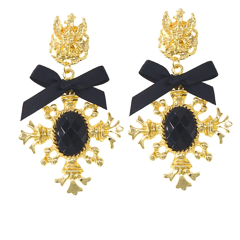 

New Retro Wild Black Oval Stone Bow Earrings Women Accessories Crystal Earring Fashion Jewelry Bowknot Femmes Statement Earrings