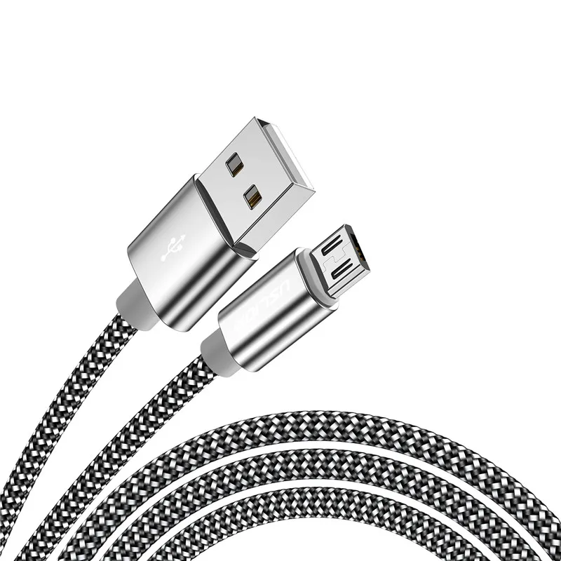 USLION кабель Micro USB для samsung S4 S5 S6 Edge Xiaomi Note 4 4X нейлоновая оплетка Micro usb кабель для зарядки и синхронизации данных зарядное устройство - Цвет: Silver