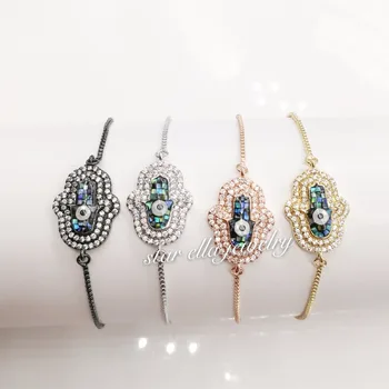 

10pcs/lot Micro Pave Cubic Zirconia Abalone Fatima Hamsa Turkey Evil Eye Link Chain Bracelets Pulseras Jewelry