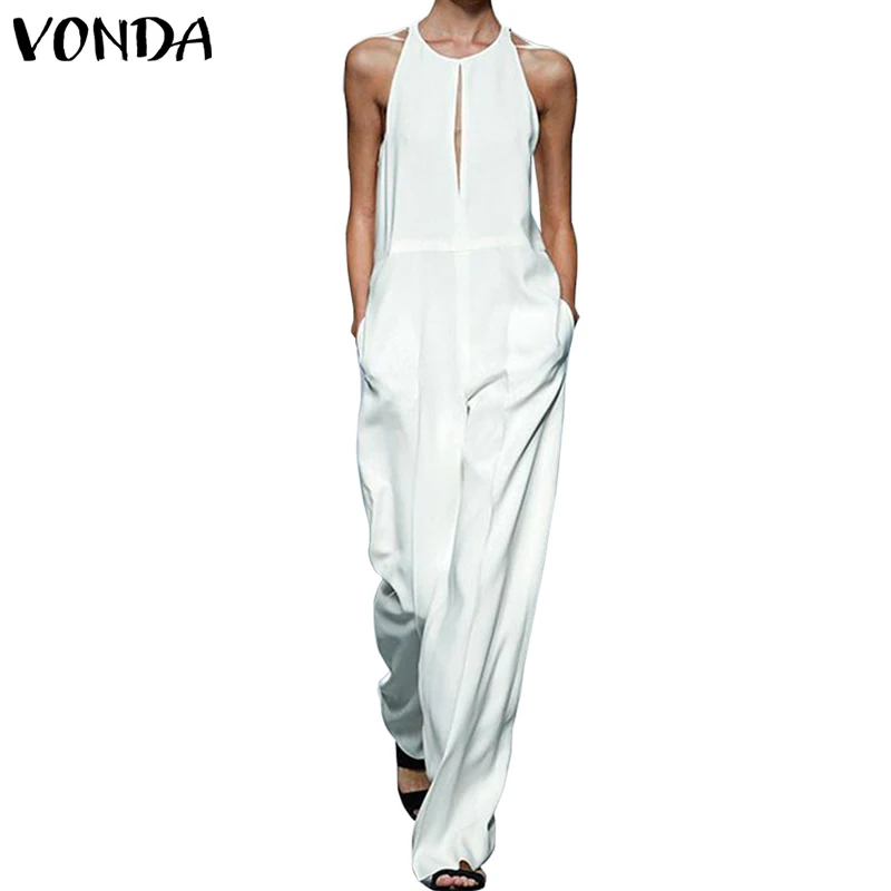 Sale Jumpsuit Sleeveless Trousers Overalls VONDA Women Summer Rompers Straight-Pants Plus-Size 4000016932569