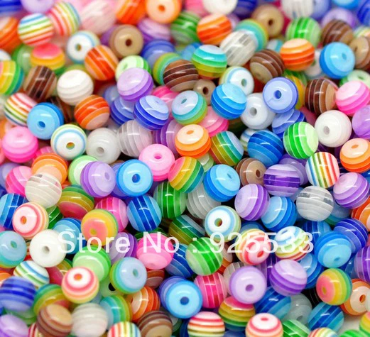 

Free Shipping 500pcs 6mm Mix Color Round Acrylic Multicolor Stripe Rainbow Resin Spacer Beads for chunky necklace bracelet DIY