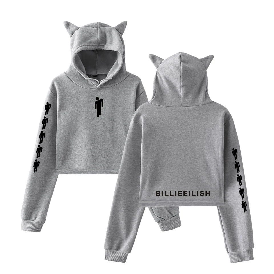 2019 2019 Billie Eilish модный принт кошка кроп Топ женский летние худи Толстовка Сексуальная K-pops Harajuku кошка с капюшоном плюс размер XXL