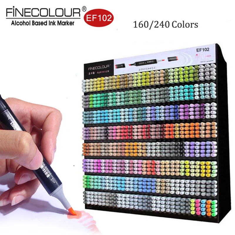 Finecolour EF102 кисти художественные маркеры 240 цветов тонкие и кончик кисти двухсторонние маркеры для рисования профессиональная Манга