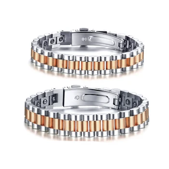 

Vinterly Couple Bracelet Men Women Stainless Steel Rose Gold-color Health Energy Bracelet Hematite Punk Hologram Bracelets Women