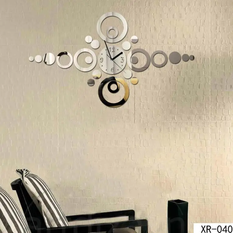 Silver rounds wall clock modern design luxury mirror wall clock,3d