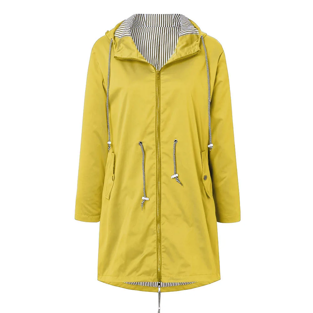 Женская куртка, пальто, Осень-зима, модная одежда, Женская однотонная дождевик, куртки для улицы, водонепроницаемый, с капюшоном, ветрозащитный плащ