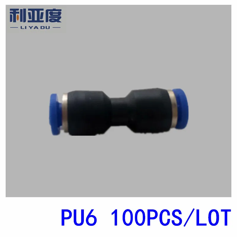 

100PCS/LOT PU6 Pneumatic quick plug connection through pneumatic joint Air Pneumatic mm to 6mm PU-6