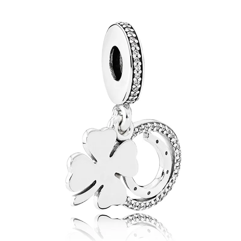 

New 925 Sterling Silver Bead Charm Four-leaf Clover & The Horseshoe Lucky Day Pendant Beads Fit Pandora Bracelet DIY Jewelry