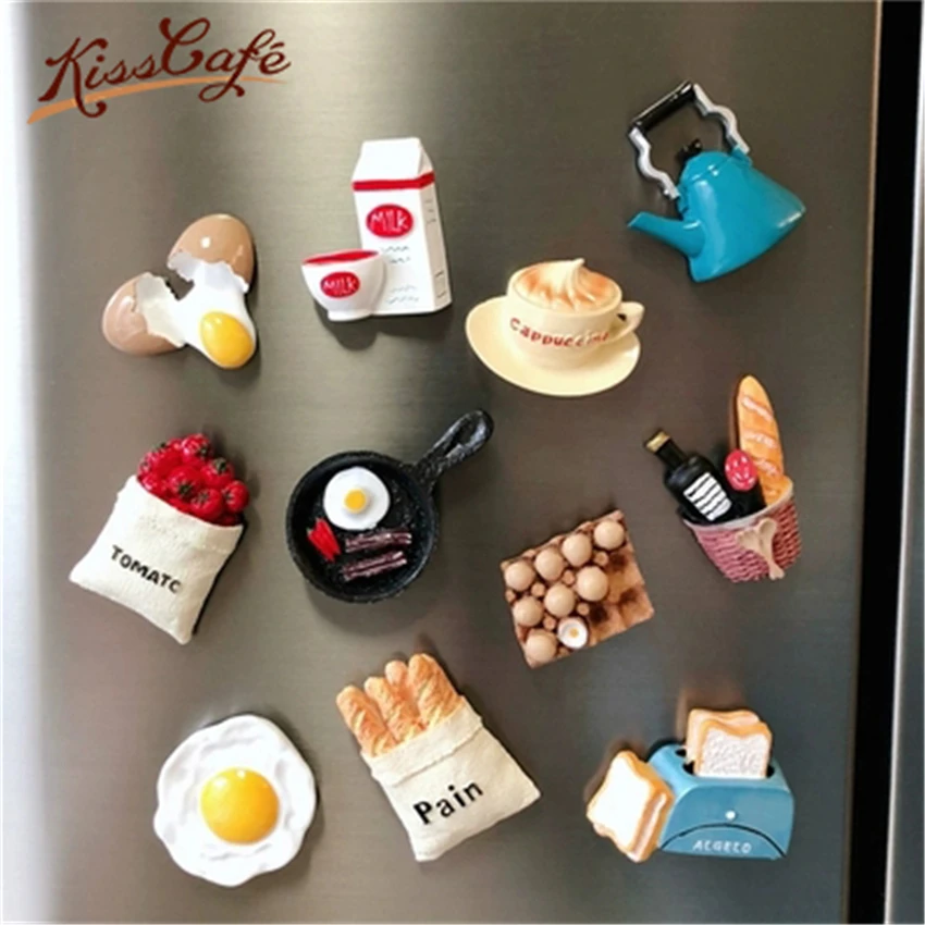 

Creative Three-dimension Coffee Food Vegetable Pattern Refrigerator Magnetic Resin Stickers Home Decoration Cute Style Fun Life