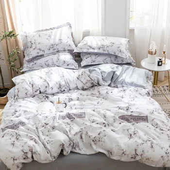 

Print washing Silk imitation Duvet Cover Bed sheet Fitted sheet set King Size Queen Bedding Set Marbling