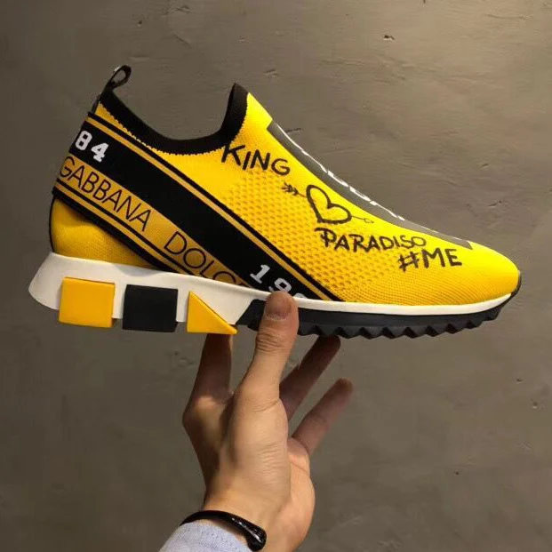 

2019 European Station 2019 New Printed Letter Knit Socks Shoes Couple Sets Of Feet Lightweight Sports Casual Men And Women Shoes
