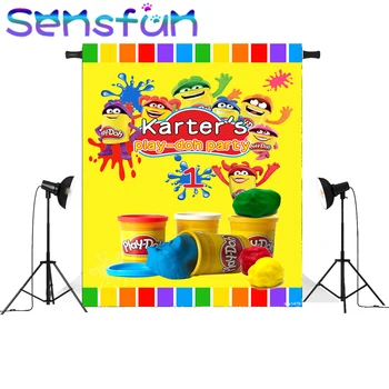 

sxy1479 Cartoon Play-doh Baby Shower 1st Birthday Party Backdrop For Kids Rainbows Background 220x150cm