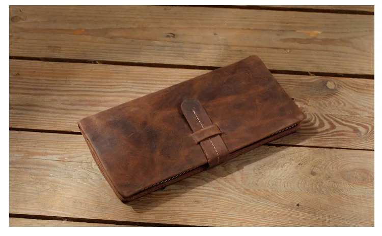 Crazy Horse Genuine Leather Long Men Wallet