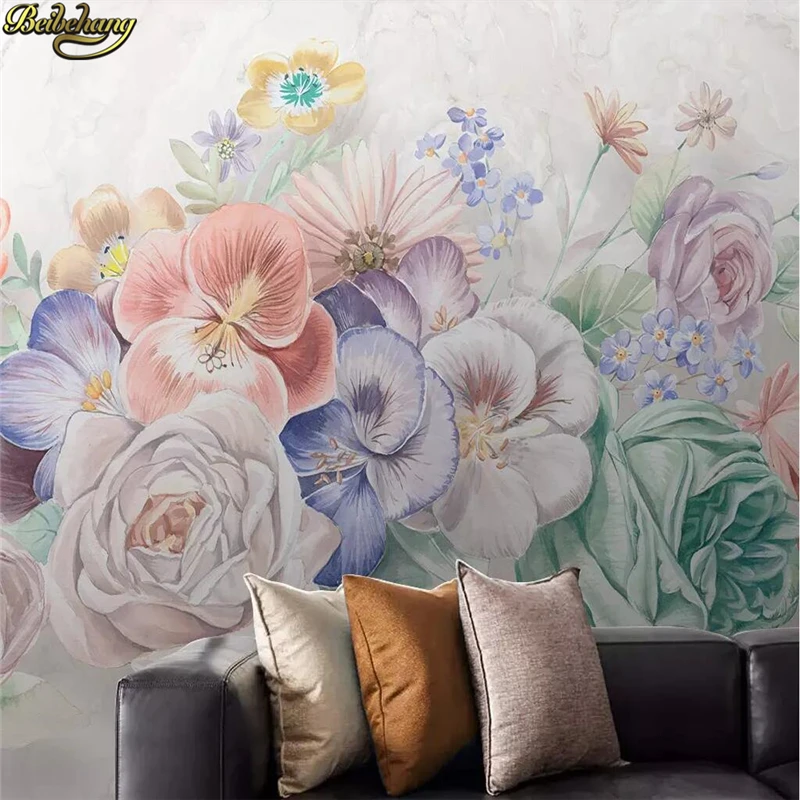

beibehang Custom Nordic minimalist Wallpaper Restaurant Creative Decor flowers butterfly marbled background wall paper painting