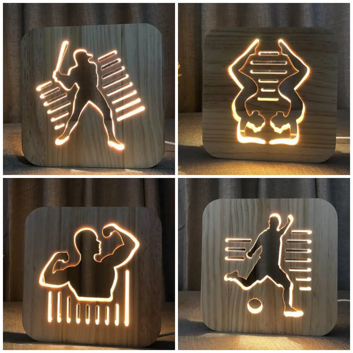 

Sport Series 3D Decorative Night Light Baseball Wooden 3D Desk Table Lamp Yoga Nightlight Bderoom Decoration LED Gift IY801101