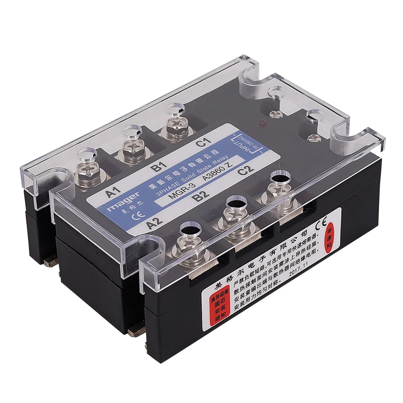 

60A Three phase Solid state relay AC control AC SSR 60AA (MGR-3 A4860 Z) 70-280VAC to 480VAC Free shipping With protective cover