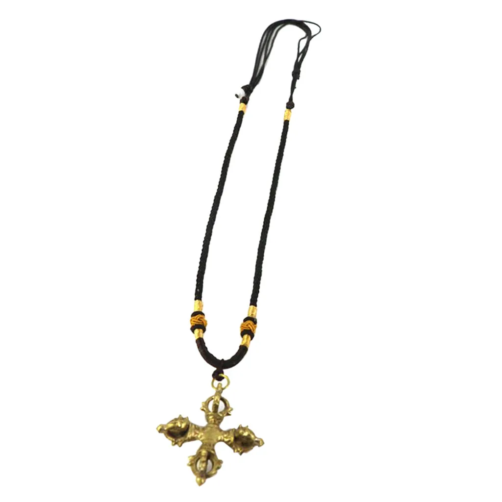 Nepal Tibet Buddhism Copper Cross Vajra Pestle Pendant Necklace Bring Lucky