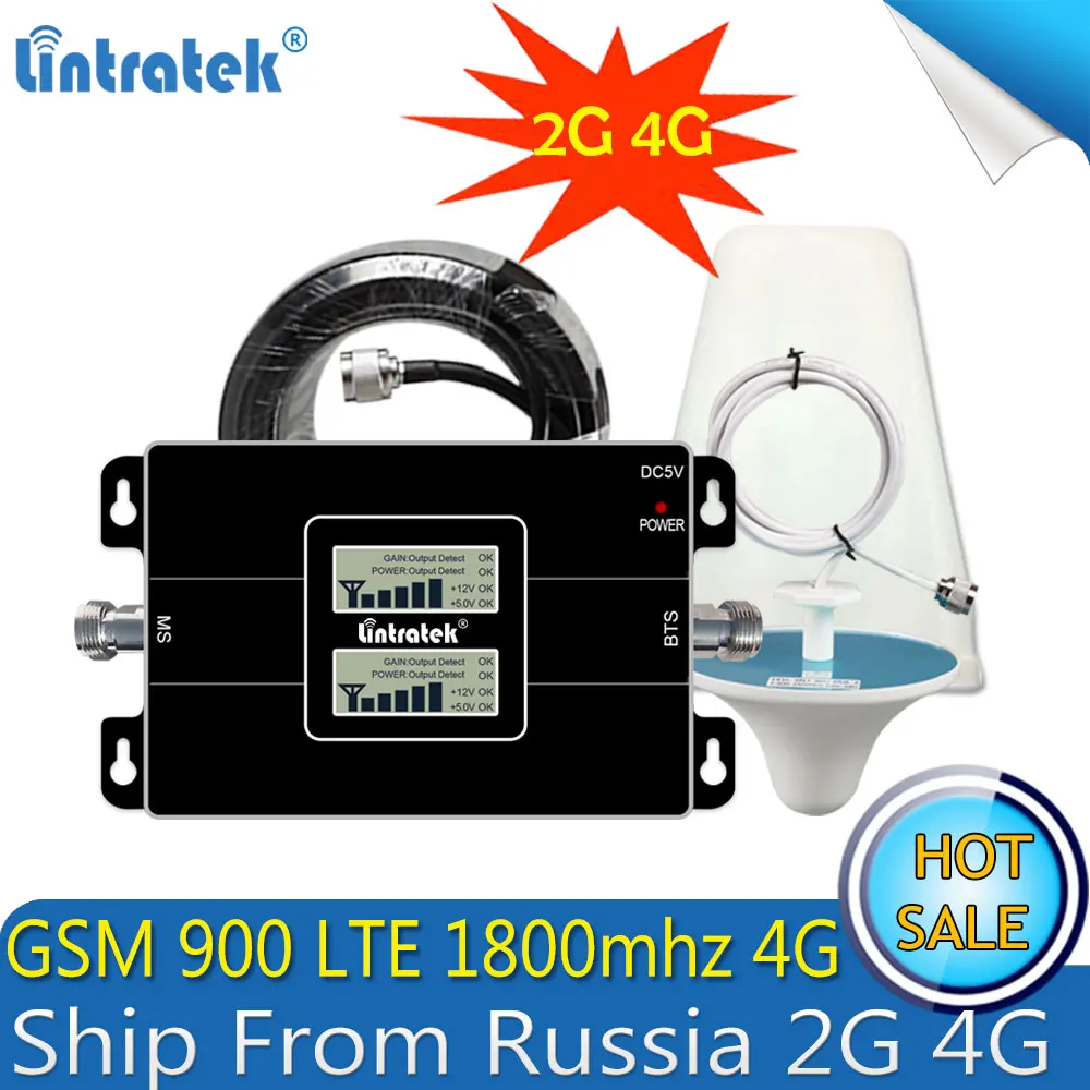 Lintratek двойной ЖК-дисплей GSM 900 4G LTE 1800 повторитель GSM 1800 МГц Мобильный усилитель сигнала 65 дБ двухдиапазонный повторитель сигнала