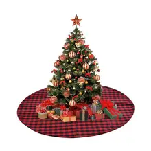 48 дюймов красный и черный Buffalo клетчатая Новая Рождественская елка юбка с помпонами и помпонами кромка Рождественская елка юбки рождественские украшения