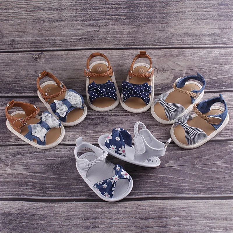 Летнее Детское платье с бантом; нескользящие сандалии; обувь для малышей на мягкой подошве
