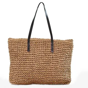 

Hot Straw Bag Women Handbag Bohemia Beach Bags Handmade Wicker Summer Tote Bags Rattan Shoulder Bags(Brown)