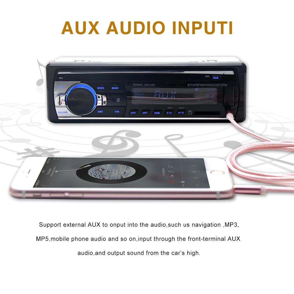 Bluetooth V2.0 JSD 520 oto teypleri Авто Стерео Автомагнитола 1din 12V In dash 1 Din FM Aux SD USB MP3