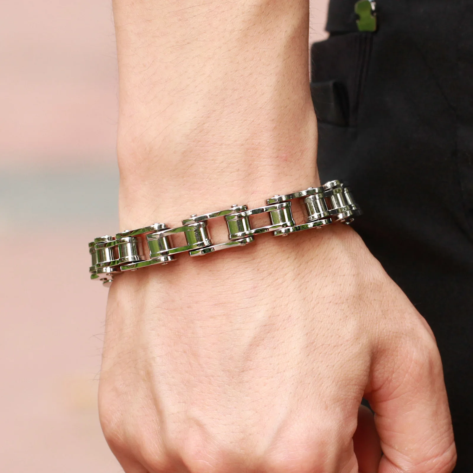 Free Shippping Stainless Steel Bracelet Silver Tone Biker Bicycle Free Shippping Stainless Steel Bracelet Silver Tone Biker Bicycle Motorcycle Chain For Mens Bracelets Bangles Fashion Jewelry In Charm From