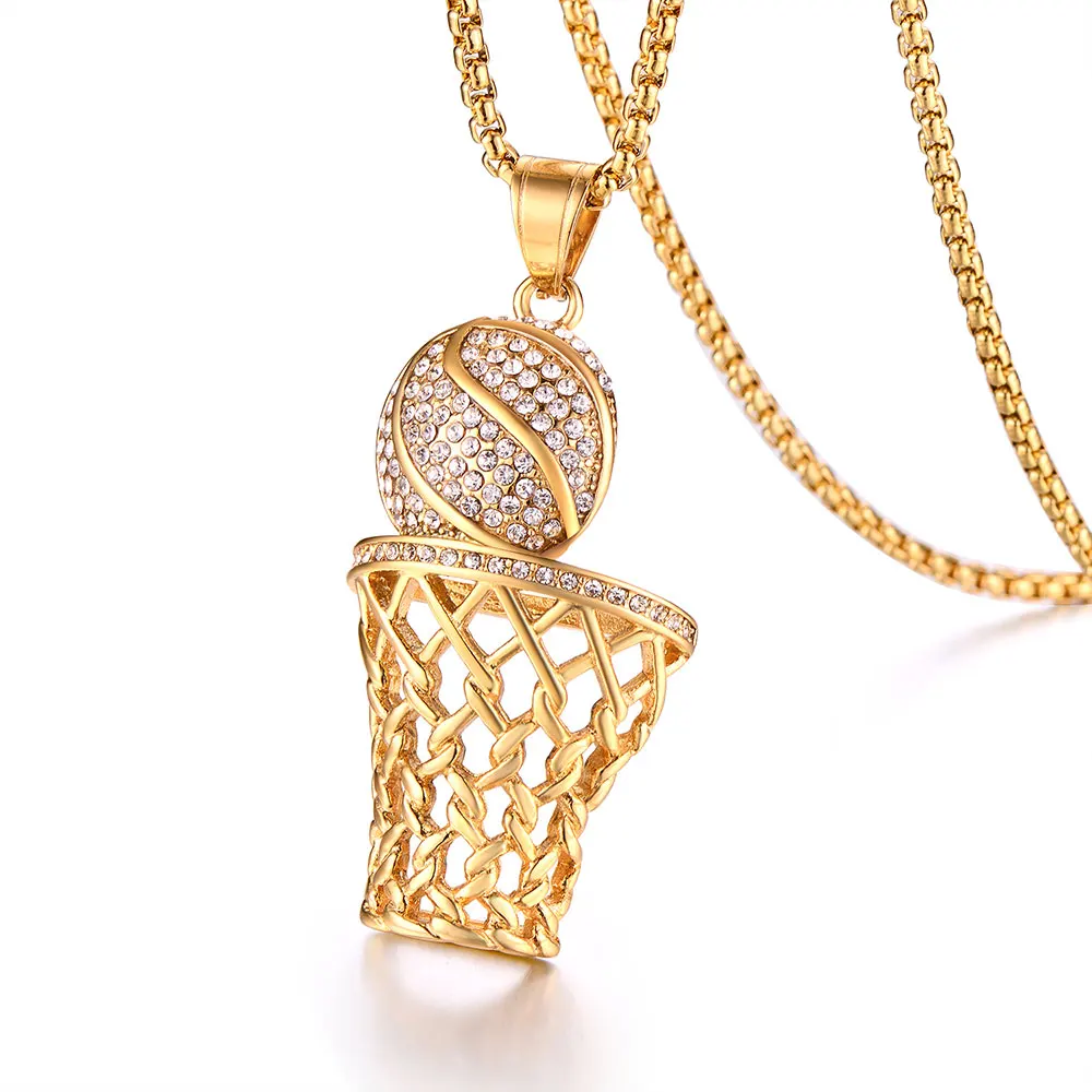 ZPAMS New Basketball Necklaces Stainless Steel Crystal Sports Necklace