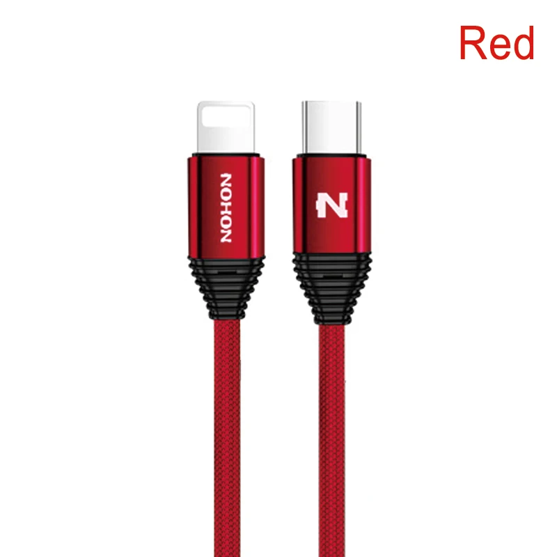 NOHON usb type C 18 Вт PD кабель для быстрой зарядки для iPhone X 8 8 Plus, нейлоновый USB-C кабель для зарядки телефона, двусторонний кабель для синхронизации данных - Цвет: Красный