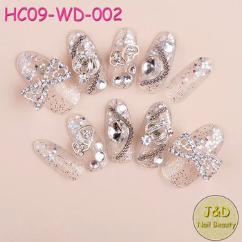 

12boxes 3D Full Cover Bowknot Rhinestones Nail Art Tips Heart False Tips Crown Glitter Nail Tips Acrylic Stone Chain Charm #2